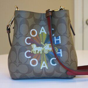 Coach Crossbody Mini Town Bucket Bag Signature Canvas with Coach Radial Rainbow